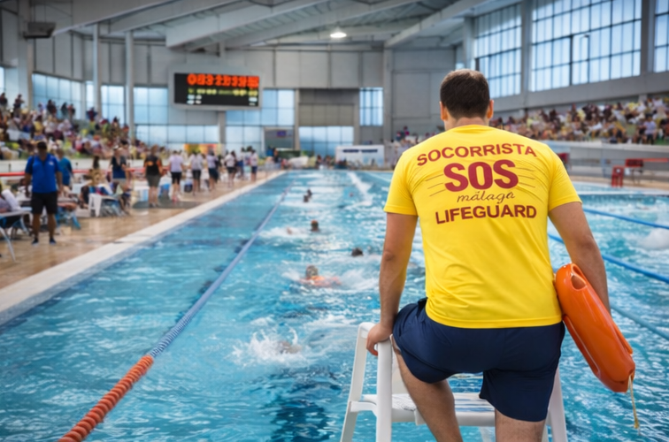 Socorrista vigilando la piscina para prevenir el ahogamiento seco y secundario en niños en Málaga – SOS Málaga